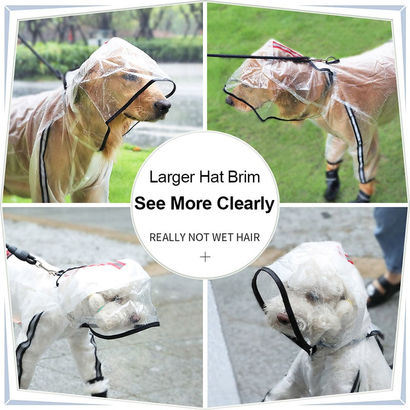 Pet Raincoat Four Feet Hooded Transparent Waterproof Rain Out