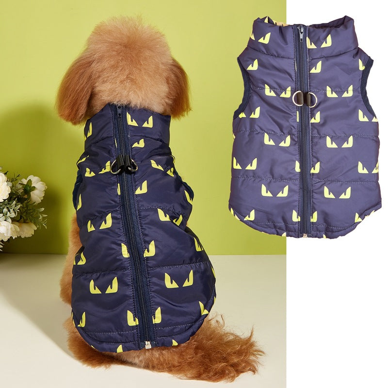 Puppy Zipper Traction Hole Cartoon Cardigan Pet Cotton Vest Dog Warm Vest