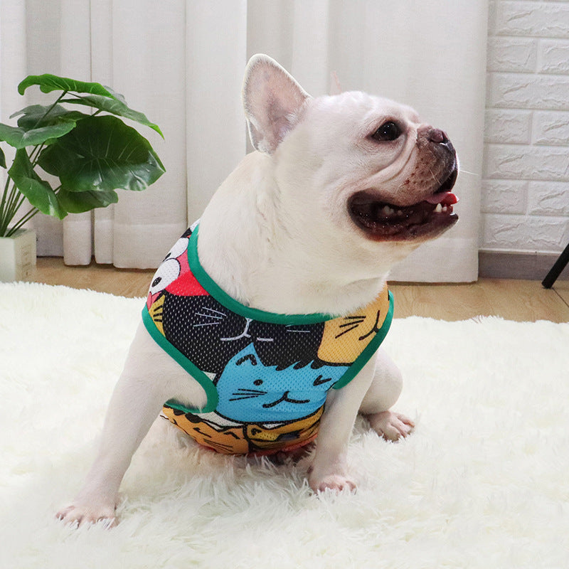 Summer Dog Vest Breathable Cartoon Fat Dog Short Body Bulldog Pug Dog Clothes