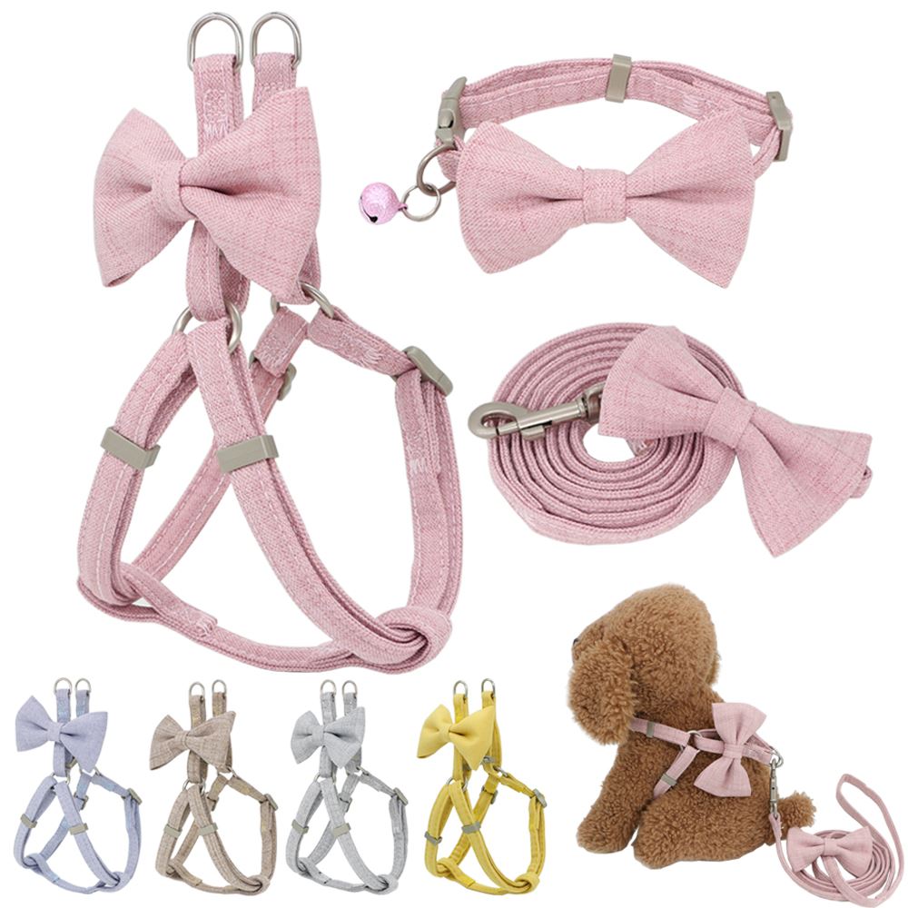 Dog Harness Leash Collar Set Adjustable Soft Cute Bow