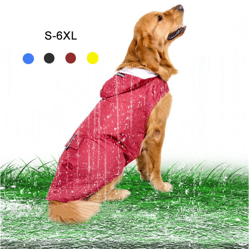 Reflective Large Dog Clothes Windproof Hooded Raincoat