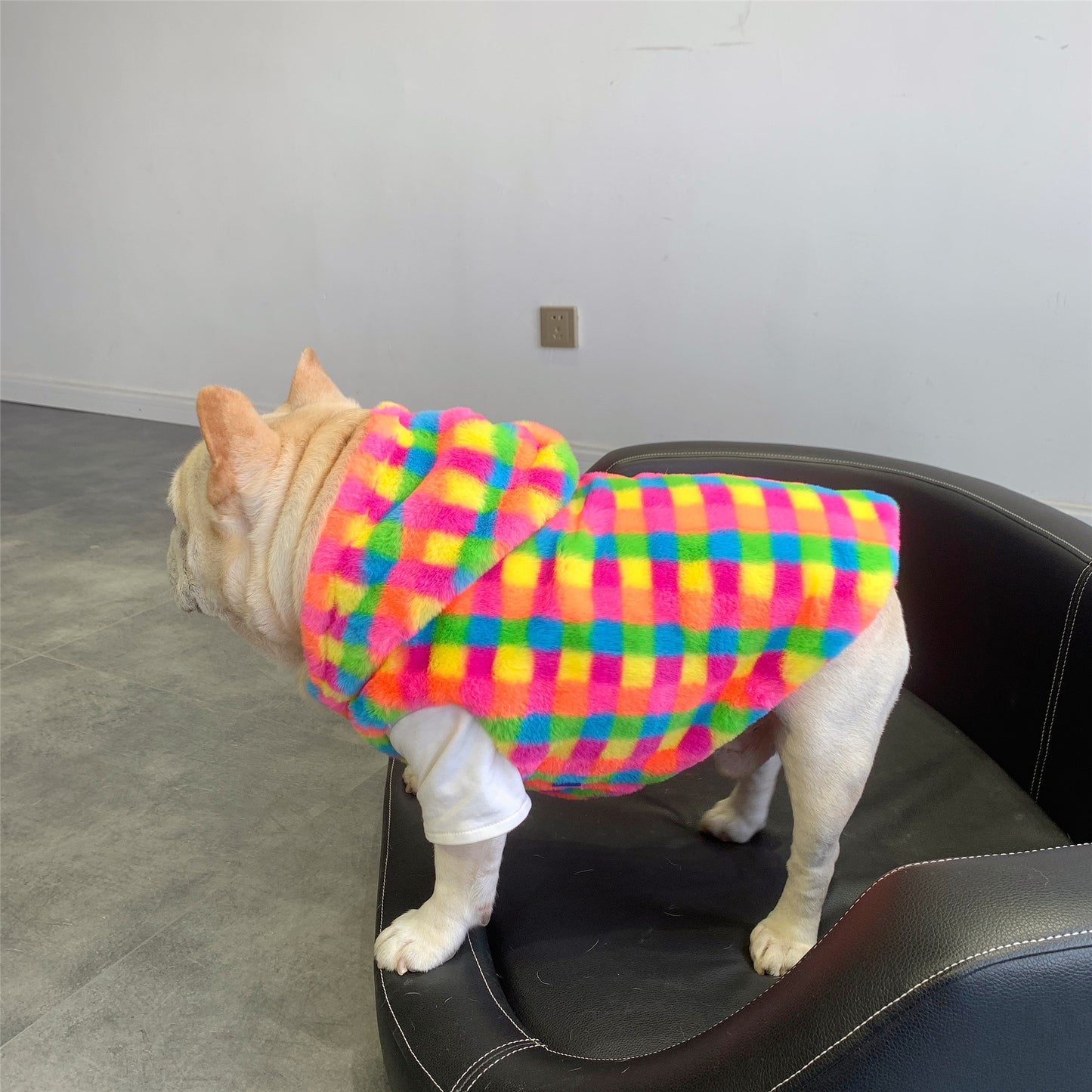 Pet Dog Rainbow Plaid Plush Vest Autumn And Winter