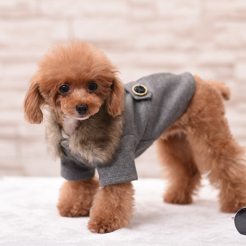 Plush Padded Pet Cotton Clothes British Style