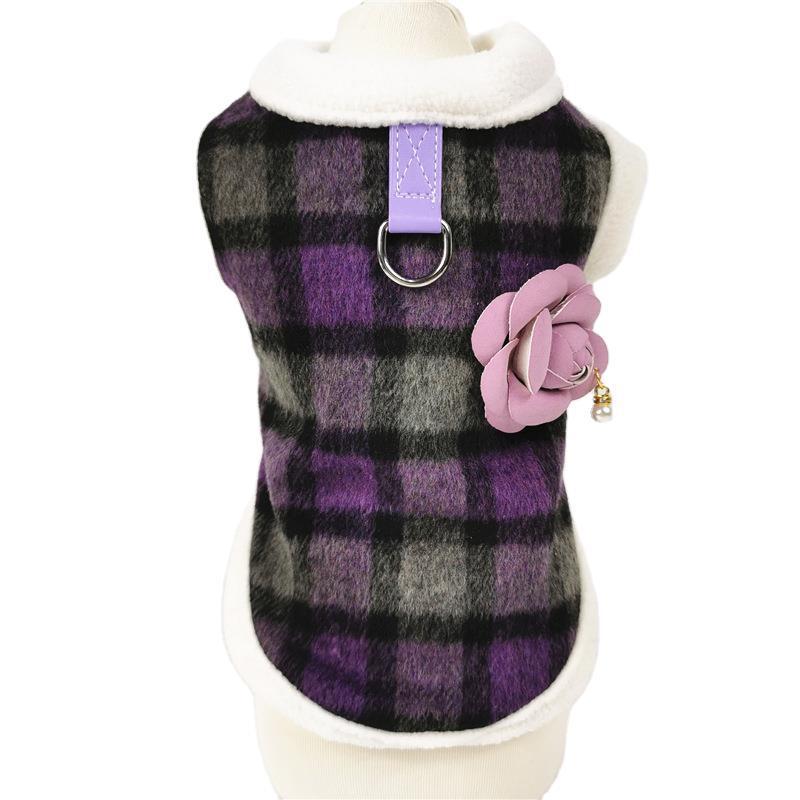 Three-dimensional camellia plus velvet warm pet clothes