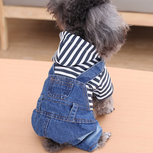 Dog dress stripe denim belt pants