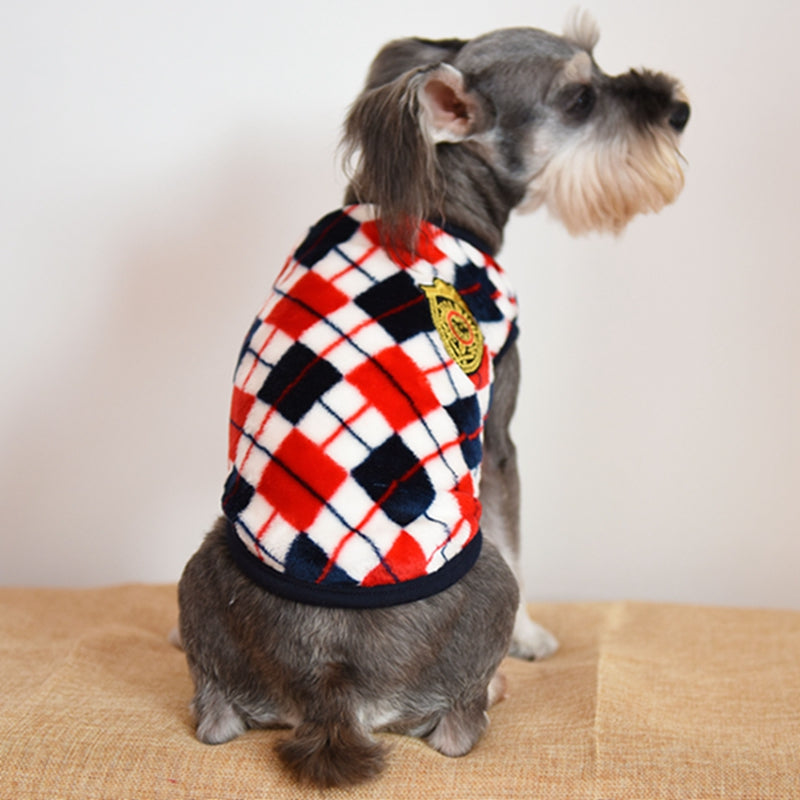 Diamond check flannel print dog vest