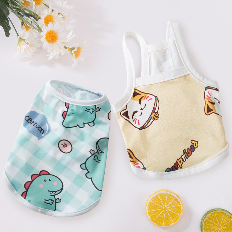 Spring and summer new pet vest full of cute little dinosaur cat clothes