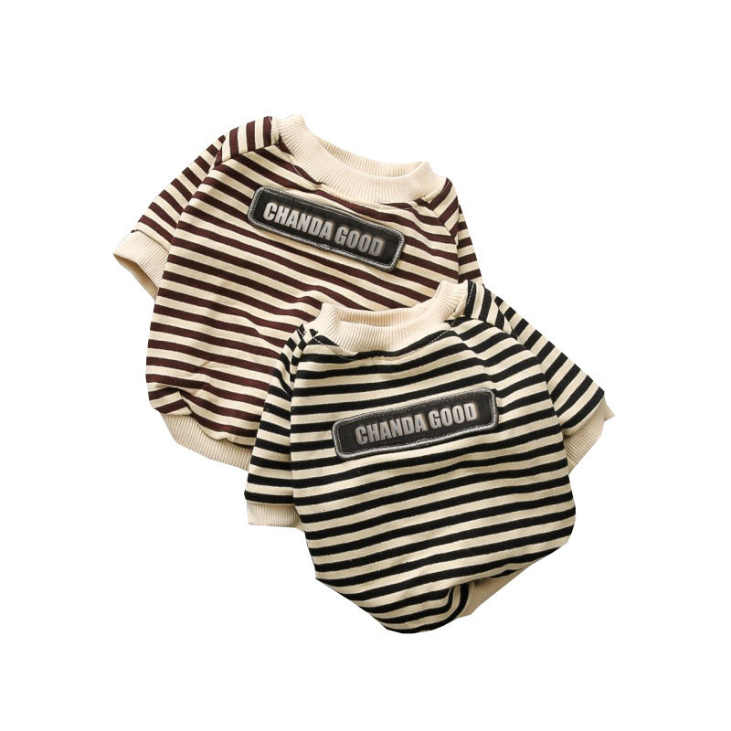 New Pet Clothing Round Collar And Striped Hoodie