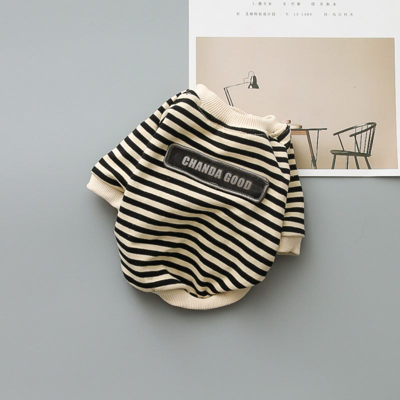 New Pet Clothing Round Collar And Striped Hoodie