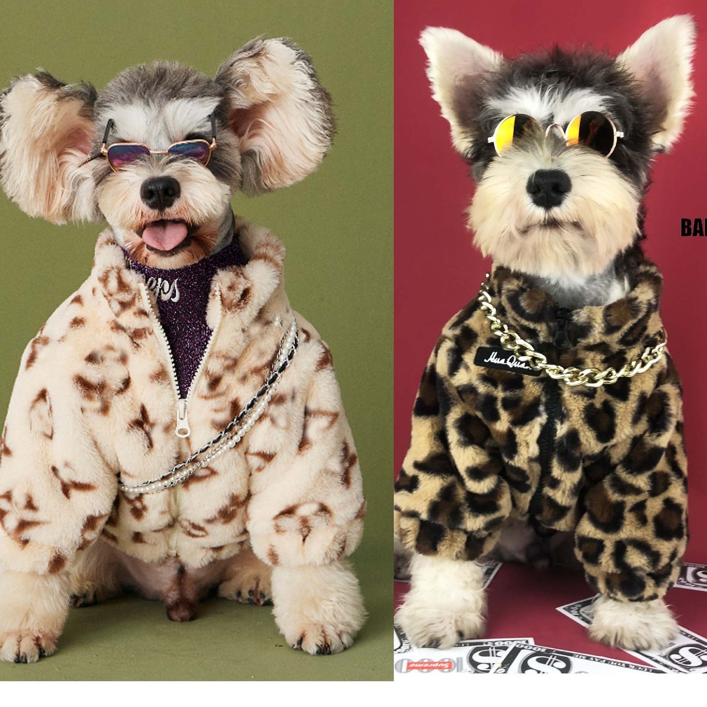 Dog clothes spring and autumn clothes leopard coat thickened