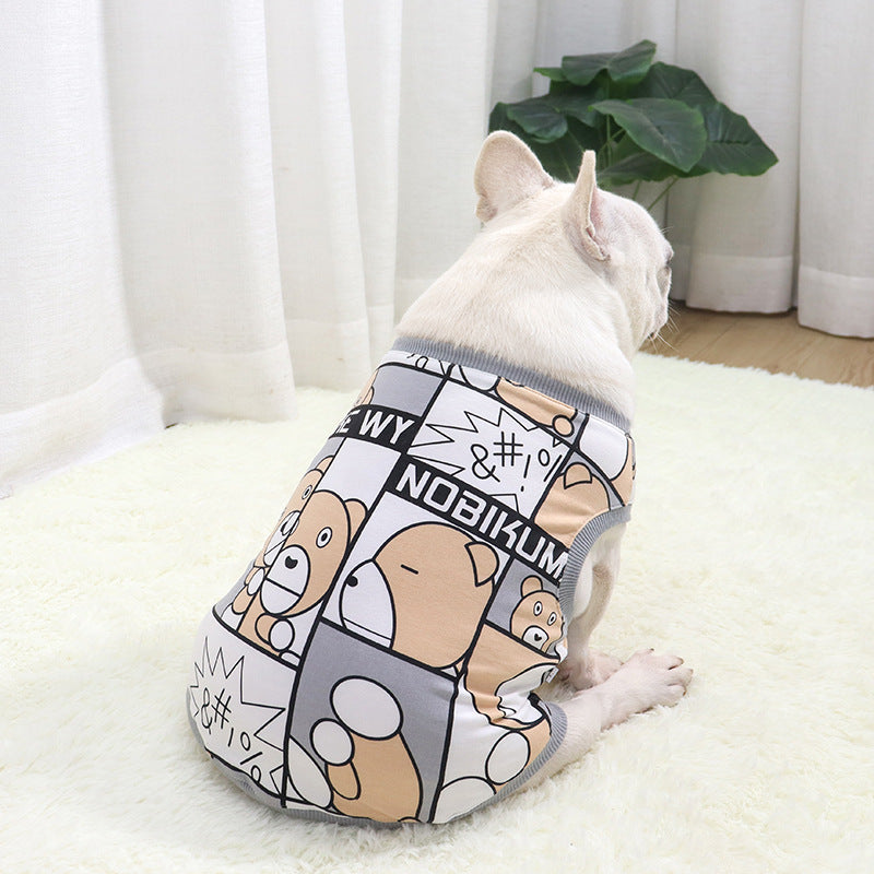 Vest Short Body Cotton Comic Bear Dog Vest Fat Dog Bulldog Pug Dog Clothes