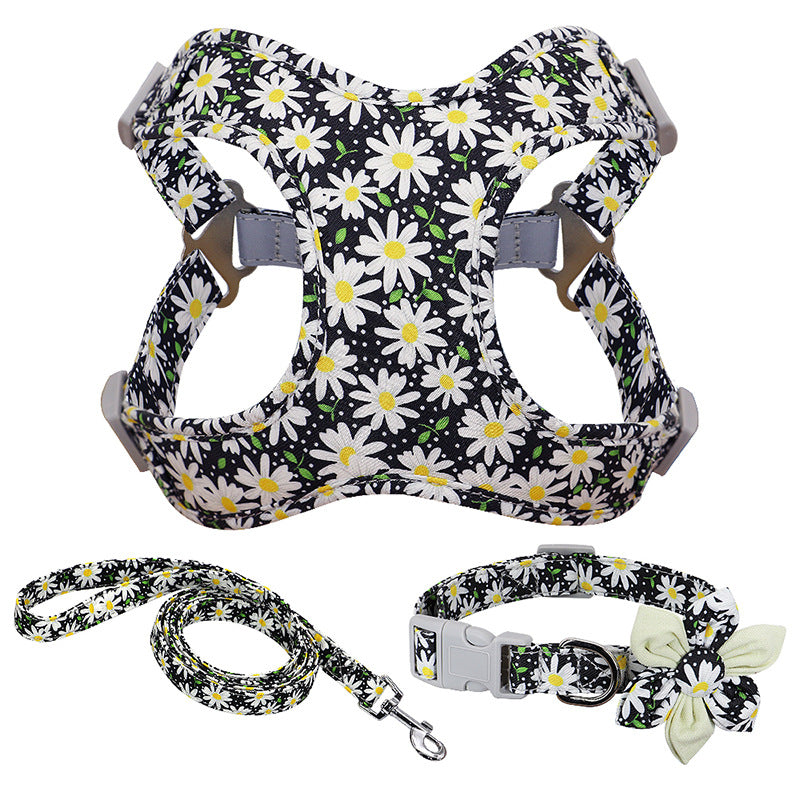 Flower Printed Dog Collar Harness Leash Set Dogs Harness Vest