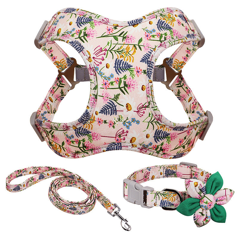 Flower Printed Dog Collar Harness Leash Set Dogs Harness Vest