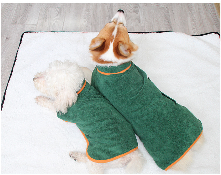 Pet Puppy Clothes Bathing Robe Neck Pet Clothes Tucked Waist Dog Shirts