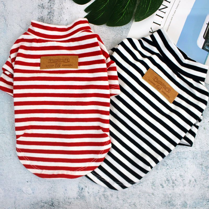 Small and medium dog cotton striped T-shirt