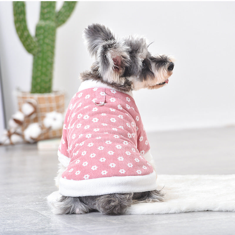 Padded Winter Dog Cotton Coat Small Flower Corduroy Jacket