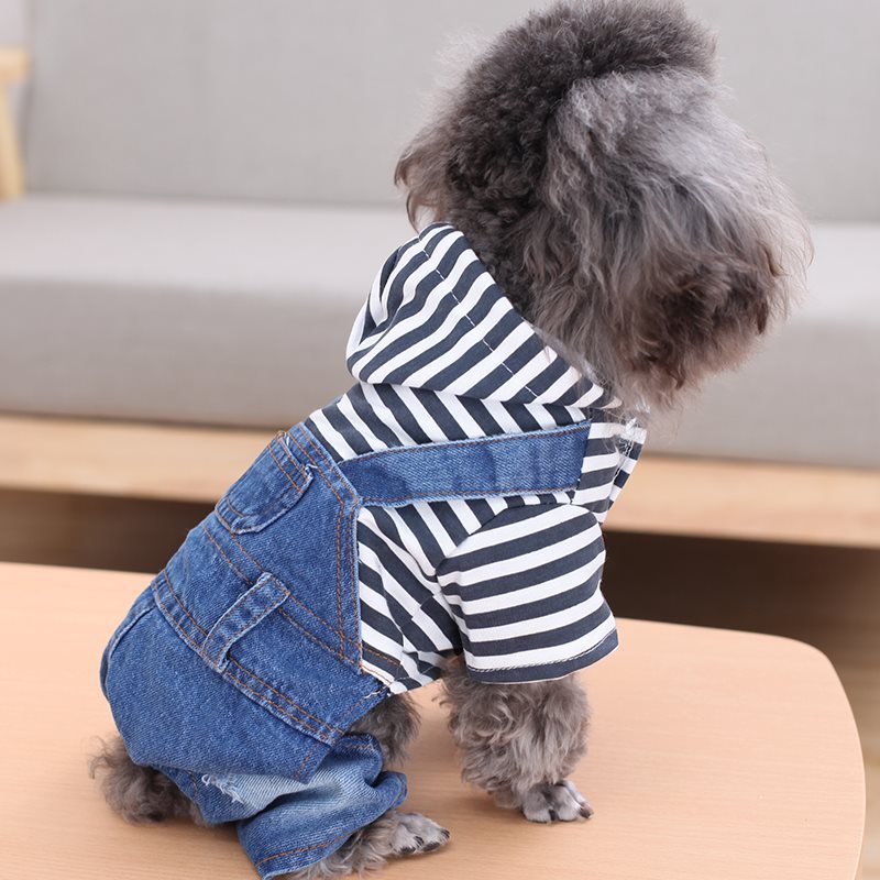 Dog dress stripe denim belt pants