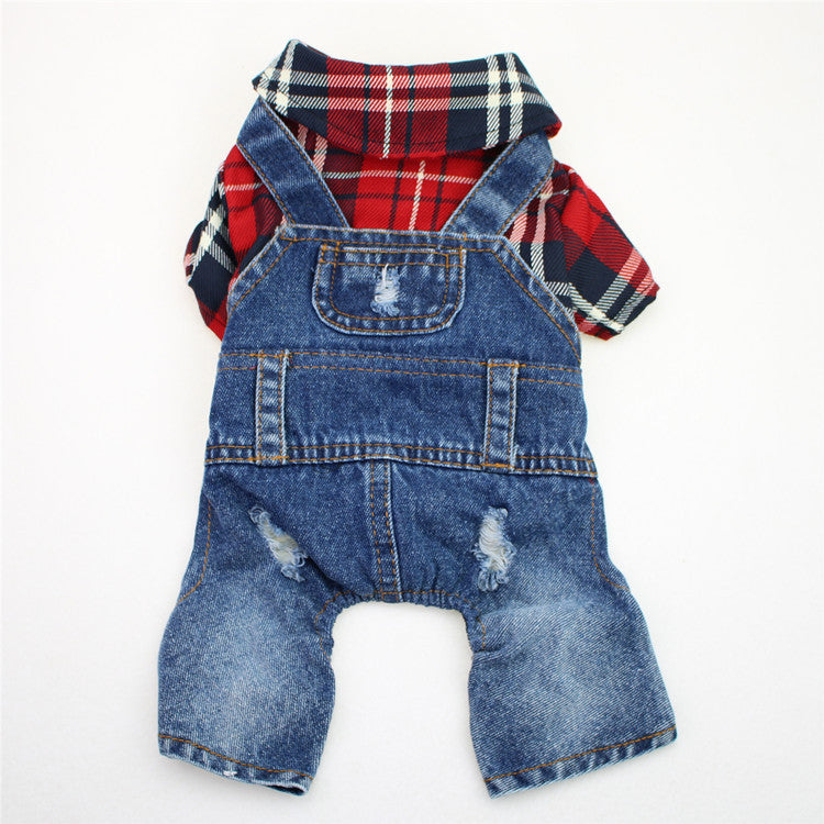 Dog Four Legged Large Plaid Denim Jumpsuit