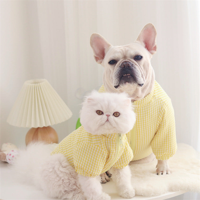 Dog Clothes Autumn And Winter Thick Plaid Cotton Coat