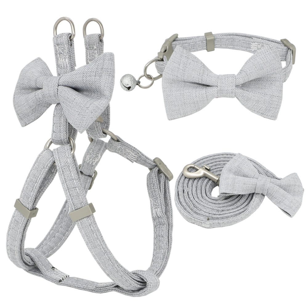 Dog Harness Leash Collar Set Adjustable Soft Cute Bow