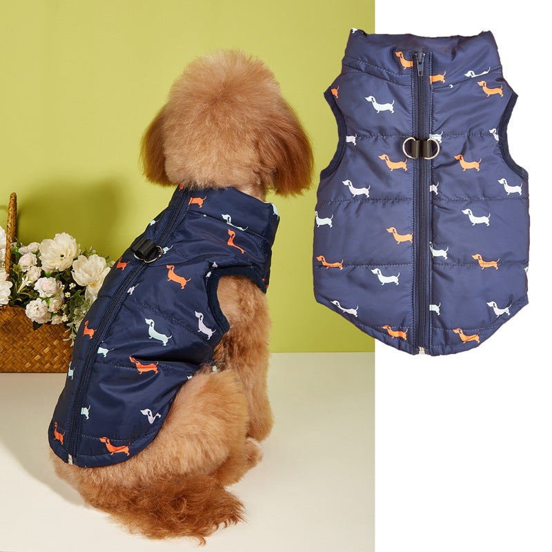 Puppy Zipper Traction Hole Cartoon Cardigan Pet Cotton Vest Dog Warm Vest