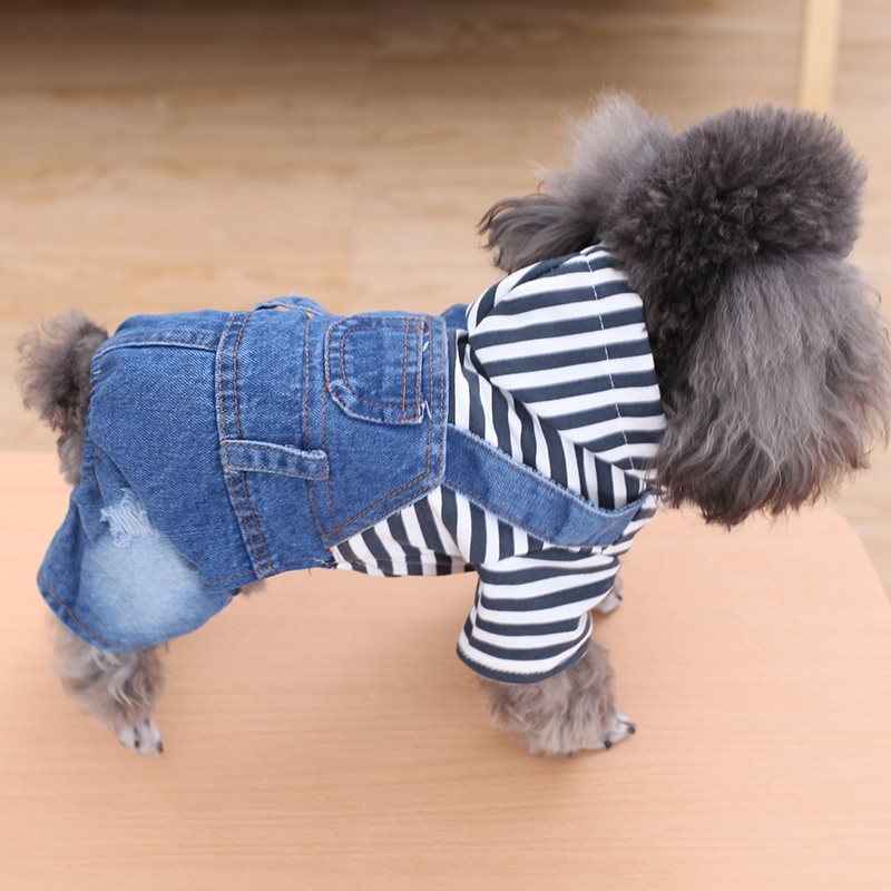 Dog dress stripe denim belt pants