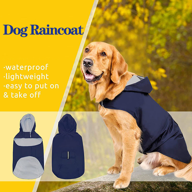 Reflective Large Dog Clothes Windproof Hooded Raincoat
