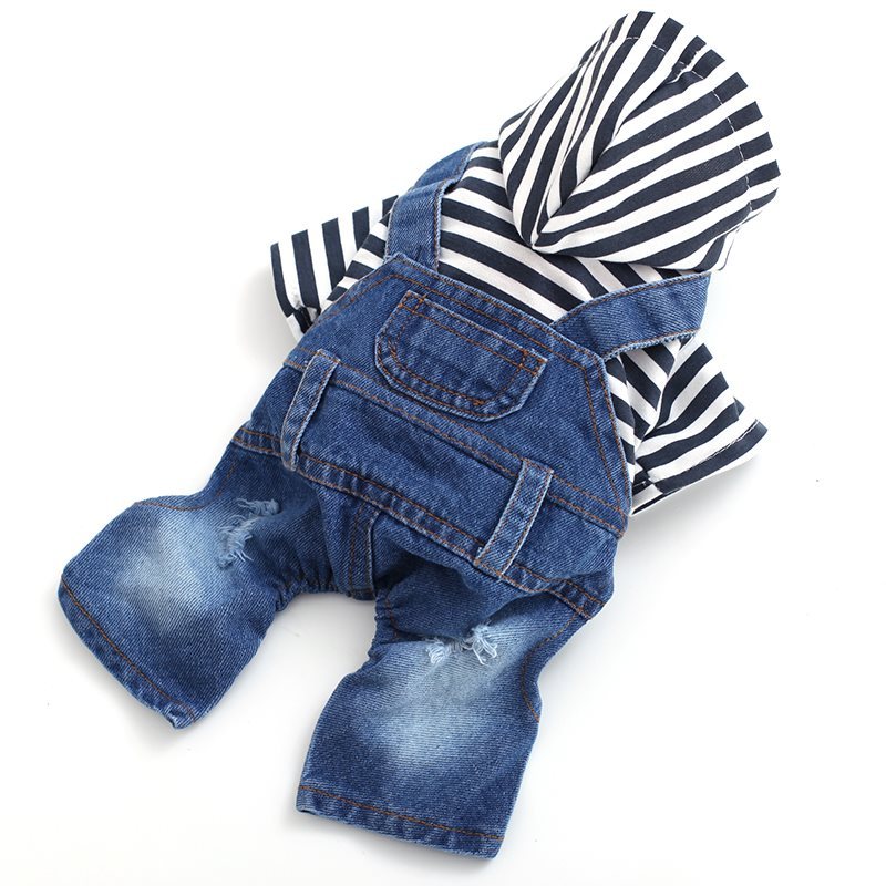 Dog dress stripe denim belt pants