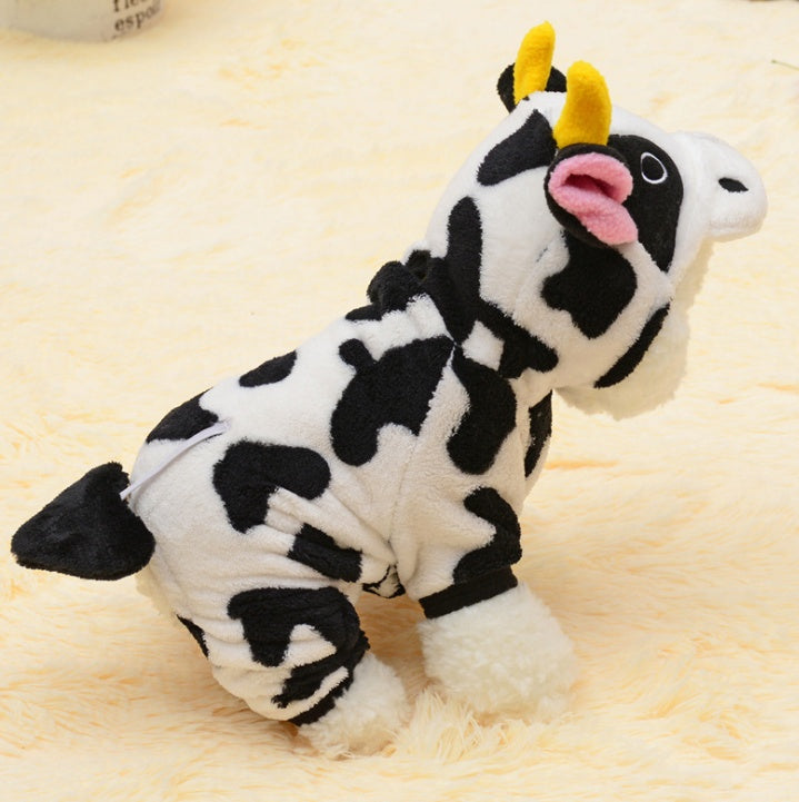 New Pet Dog Cat Coat Warm Cow Costume Sweatshirt Hooded