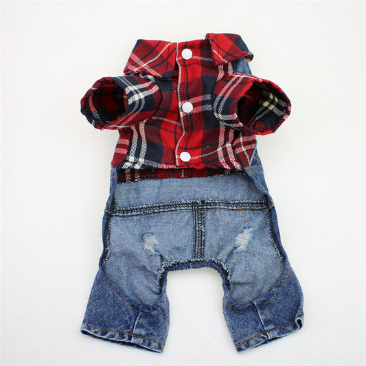 Dog Four Legged Large Plaid Denim Jumpsuit