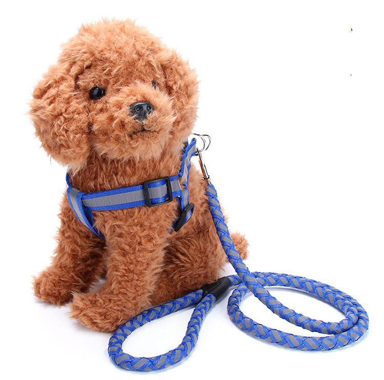 Reflective Nylon Braided Pet Leash Harness Set