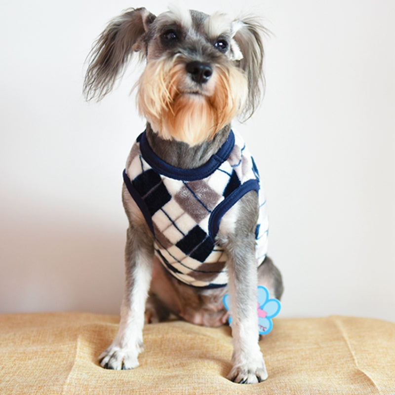 Diamond check flannel print dog vest