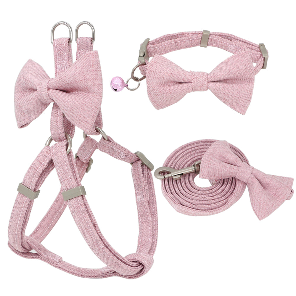 Dog Harness Leash Collar Set Adjustable Soft Cute Bow