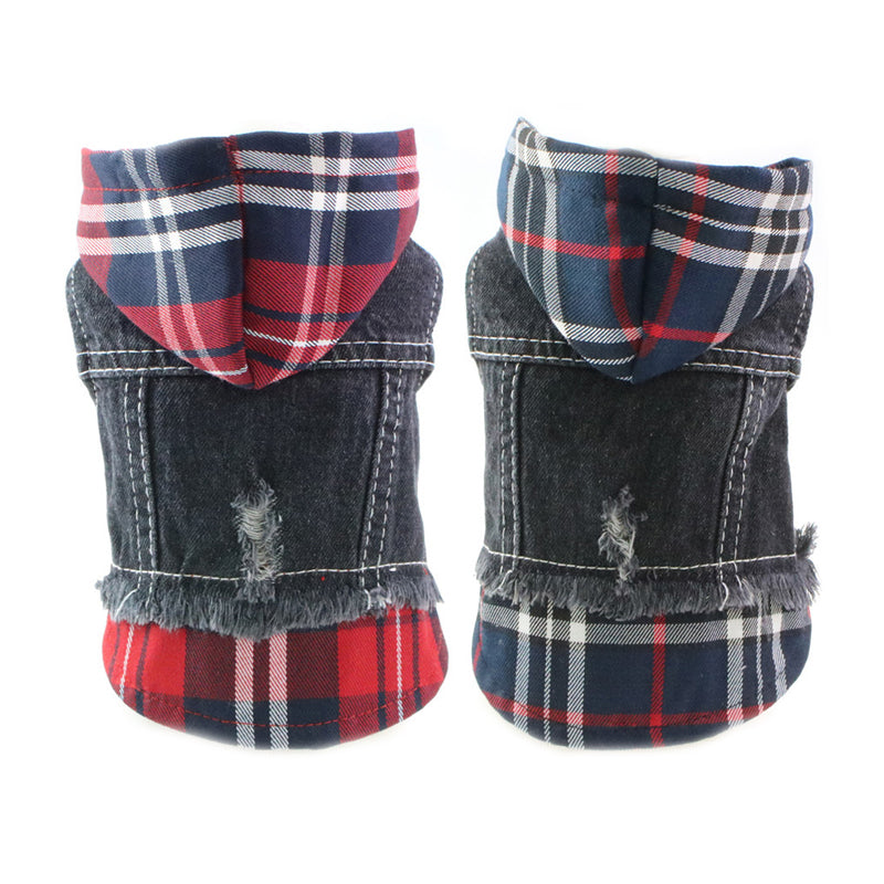 Dog Pet Clothes Bichon Teddy Bulldog Dress Plaid Stitching Denim Vest New