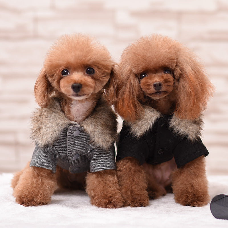 Plush Padded Pet Cotton Clothes British Style