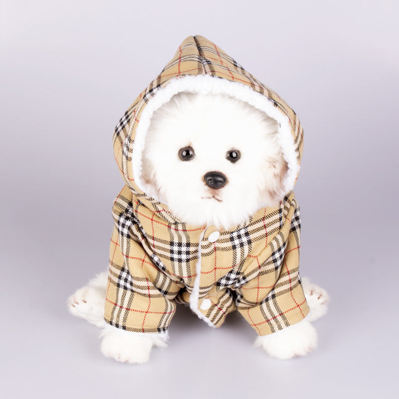 Dog Hooded Sweater Plaid Pet Clothes