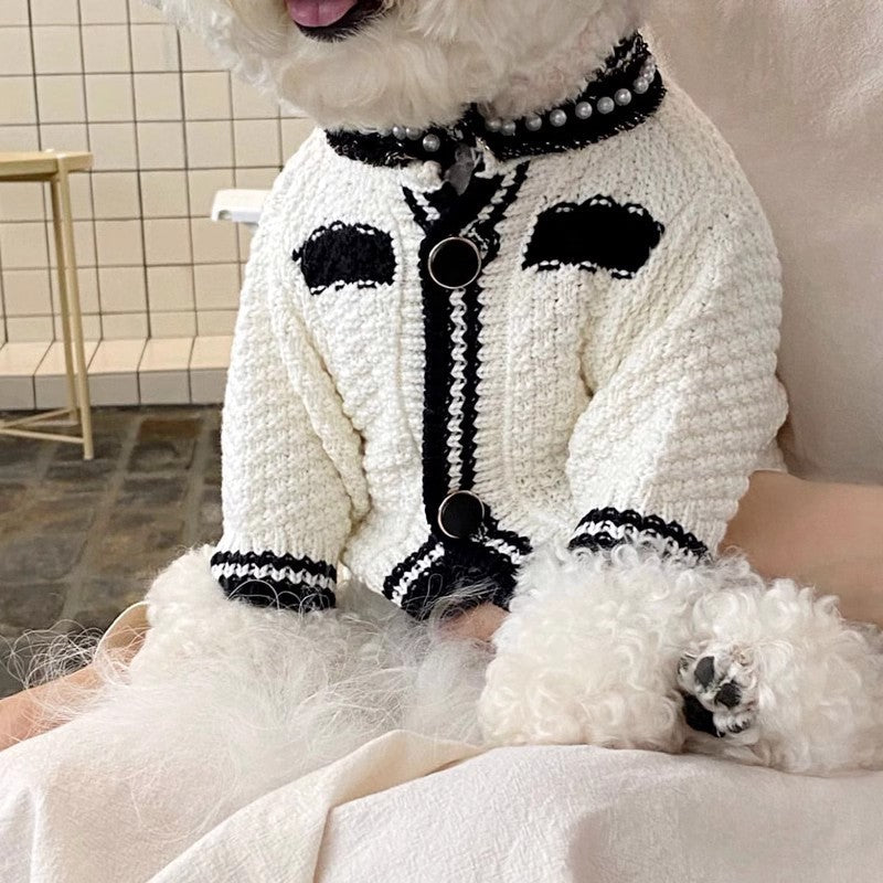 Dog Striped Knitted Sweater Cardigan Clothing