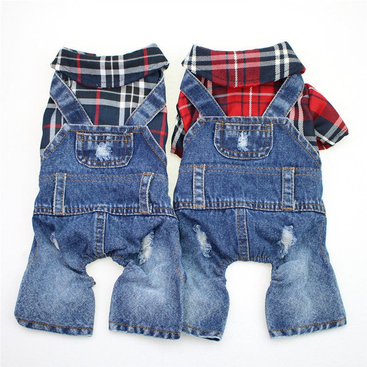 Dog Four Legged Large Plaid Denim Jumpsuit