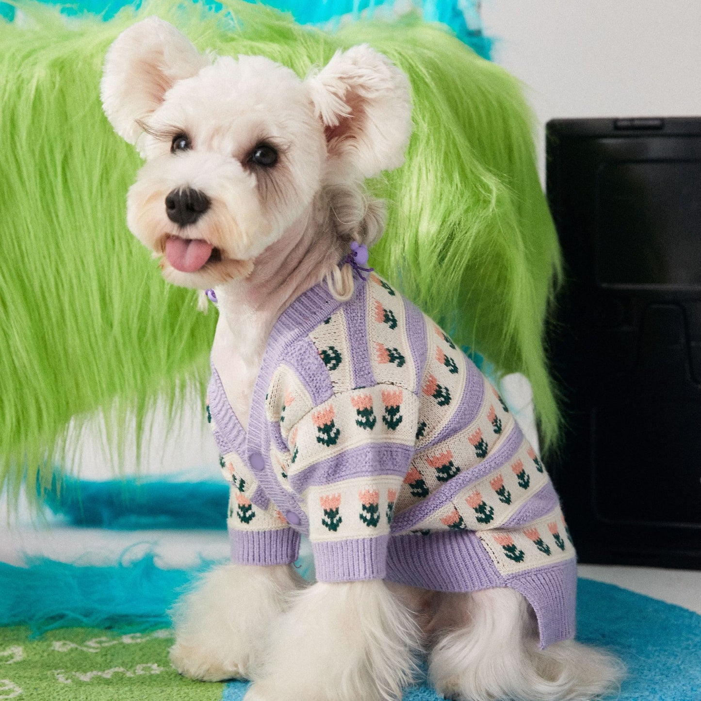 Purple Flower Pet Dog Sweater Cardigan