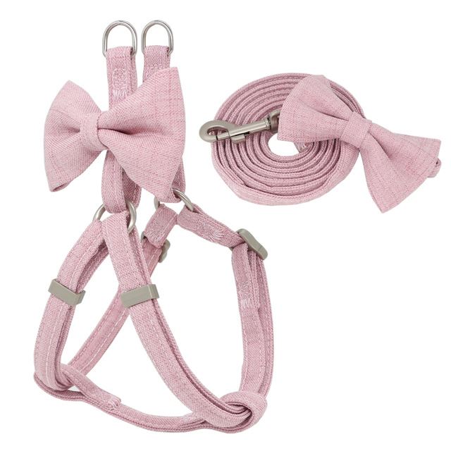 Dog Harness Leash Collar Set Adjustable Soft Cute Bow