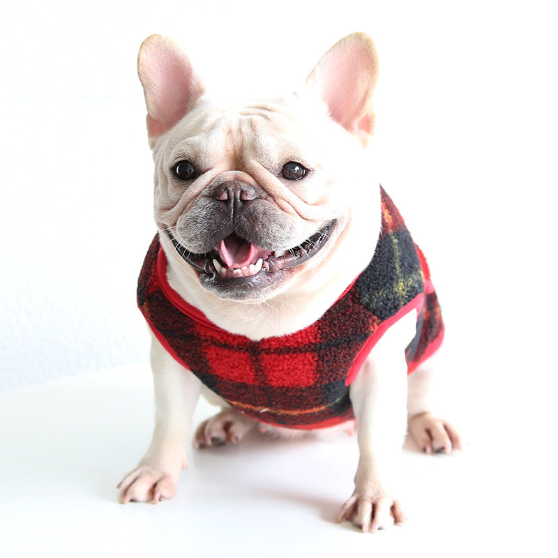 French Red Checkered Vest Japanese Double Layer Fat Dog Clothes