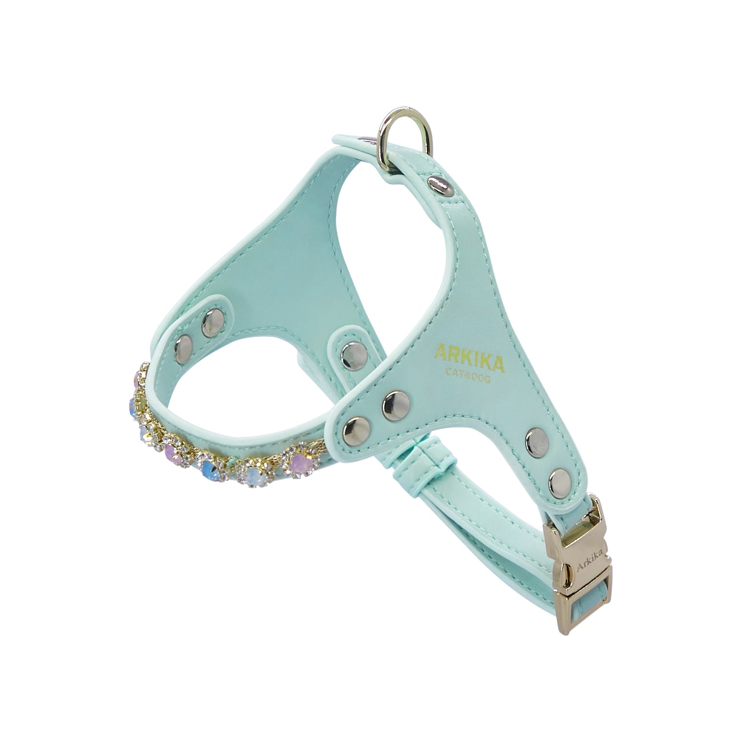 Dog Harness And Leash Rhinestone PU Leather Adjustable