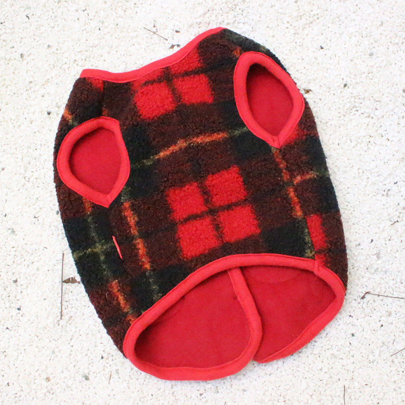 French Red Checkered Vest Japanese Double Layer Fat Dog Clothes