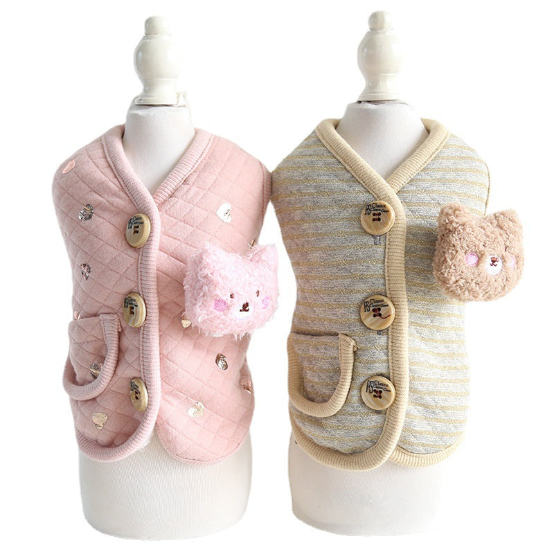 Pet Cat And Dog Bronzing Print Bear Vest