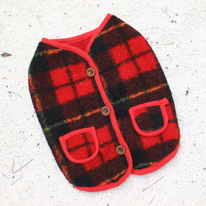 French Red Checkered Vest Japanese Double Layer Fat Dog Clothes