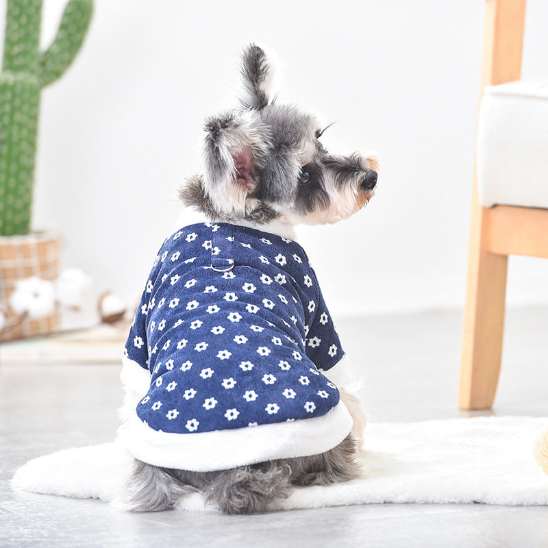 Padded Winter Dog Cotton Coat Small Flower Corduroy Jacket