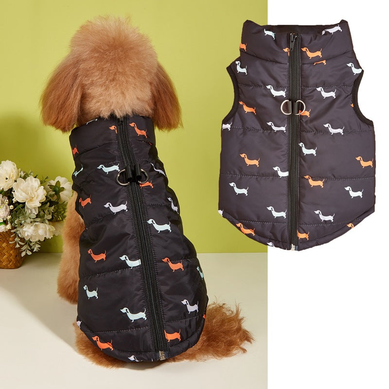 Puppy Zipper Traction Hole Cartoon Cardigan Pet Cotton Vest Dog Warm Vest