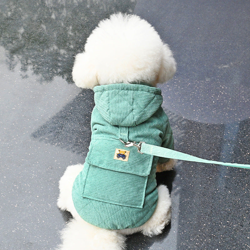 Towable Dog Clothes Thickened Warm Backpack Pet Cotton Coat