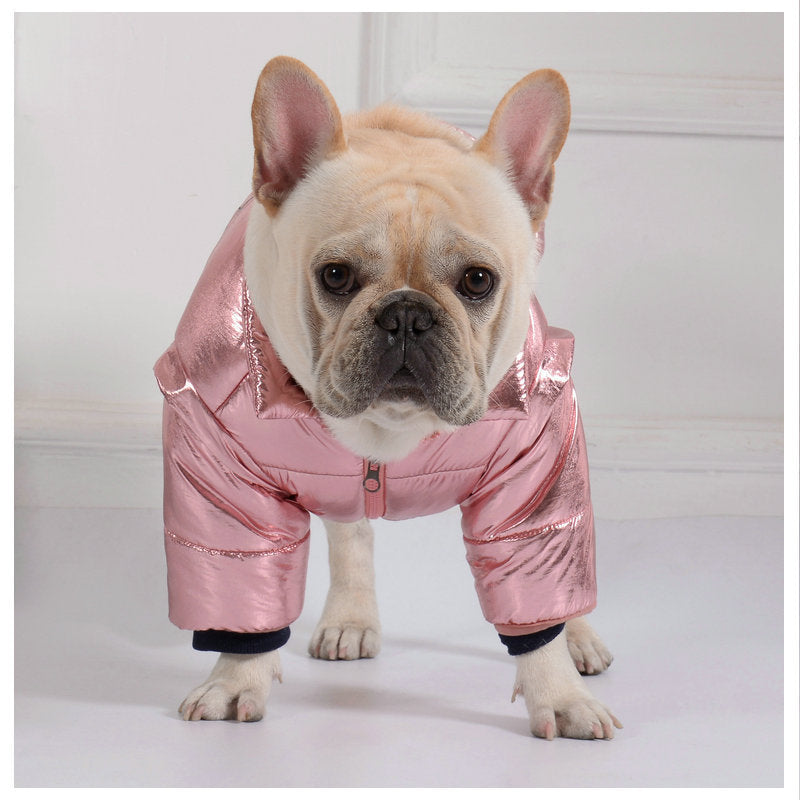 Pet Cotton Coat Bright Leather Zipper Dog 2-sided Cotton-padded