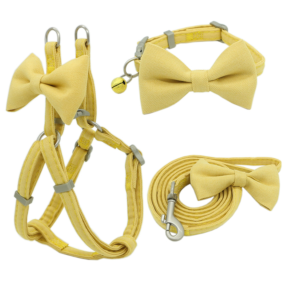 Dog Harness Leash Collar Set Adjustable Soft Cute Bow